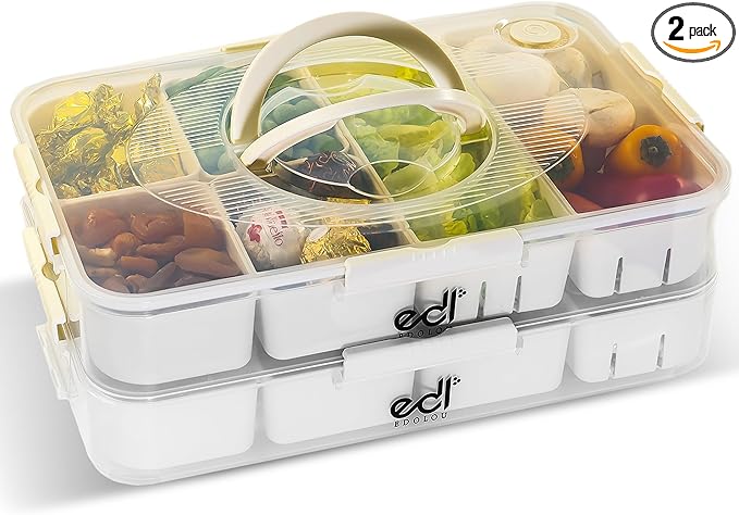 NEW Snackle Box Container 2-Pack | Divided Serving Tray with Lid & Handle | Snack Organizer | Fruit Storage Containers for Fridge | Containers for Adults & Kids | Dishwasher & Microwave Safe, BPA-Free