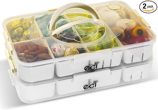 NEW Snackle Box Container 2-Pack | Divided Serving Tray with Lid & Handle | Snack Organizer | Fruit Storage Containers for Fridge | Containers for Adults & Kids | Dishwasher & Microwave Safe, BPA-Free