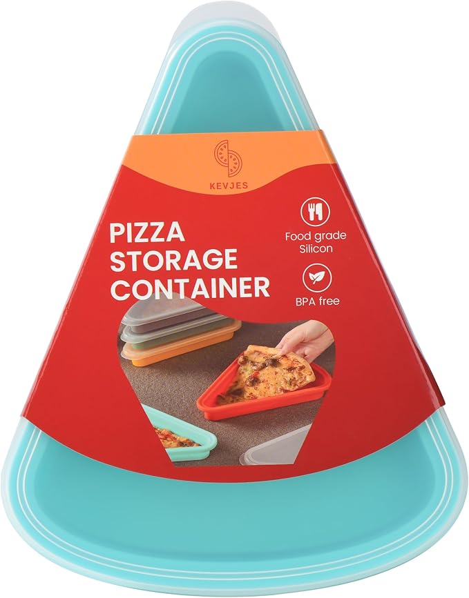5-Pack Multicolor Reusable Silicone Leftover Pizza Slice Storage Container with Air-tight Lids-BPA Free,Fits Single Slice up to 16”,Save Space,Refrigerator organizer.