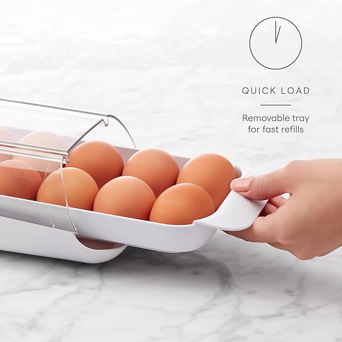 YouCopia FridgeView Rolling Egg Holder, BPA-Free Stackable Eggs Organizer with Removable Tray for Refrigerator Storage