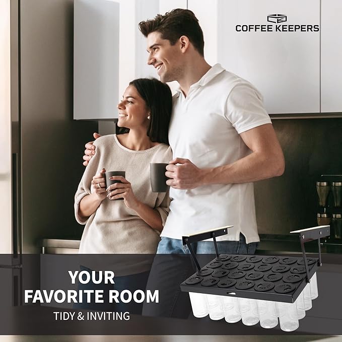 Spice Keepers - 12 Spice Jars - Easy Access Spice Jar Set - View & Store 100mL Jars - Seasonings & Spices - Use With Coffee Keeper Rack - Kitchen Organization (12 ct) Black