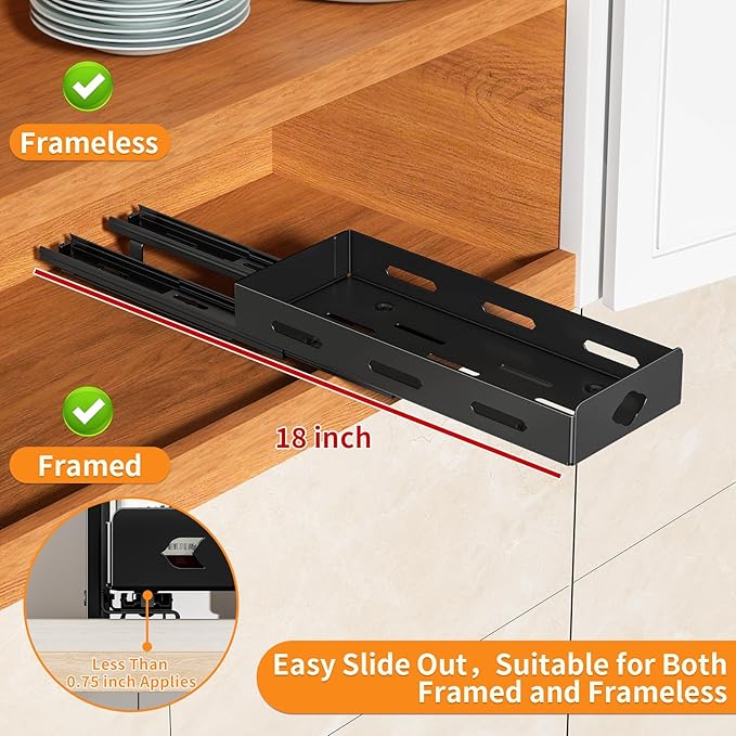 RCHYFEED Pull Out Spice Rack Organizer for Cabinet, Heavy Duty Slide Out Spice Rack for Inside Cabinets, Kitchen Cabinet Seasoning Organizer Small Vertical Spice Racks,4.2" Wx10.5 Dx2.8 H,Black