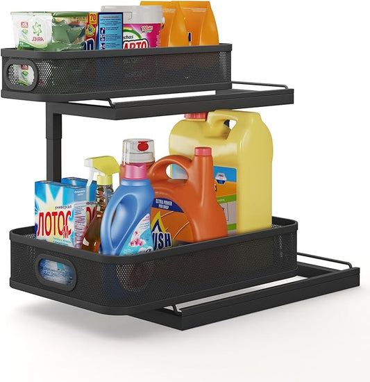 1 Pack-14.4"-14.9"IN Under Sink Organizers And Storage Height Adjustable,Mesh Under Cabinet Organizer For Kitchen,Bathroom-Black