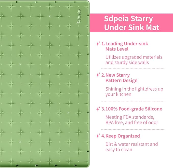 Sdpeia Under Sink Mat for [25" x 22"] Cabinet, Upgraded Silicone Waterproof Mat Kitchen Cabinet Liner Cabinet Protector Kitchen Organizers and Storage