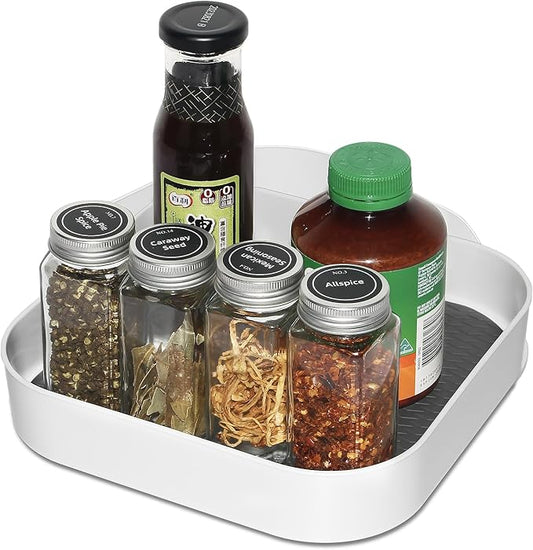 Semlos 9" Square Lazy Susan Turntable Cupboard Organizer for Corner Cabinet - Revolving Spice Rack for Kitchen Storage and Organization, Non-Slip Fridge Organiser