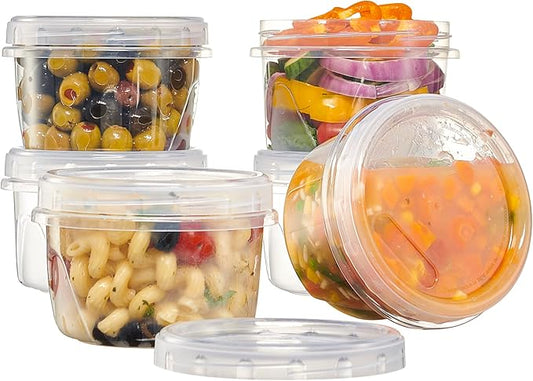 PLASTICPRO 6 Pack Twist Cap Food Storage Containers with Clear Screw on Lid- 16 oz Reusable Meal Prep Containers - Freezer and Microwave Safe Clear Plastic Food Storage