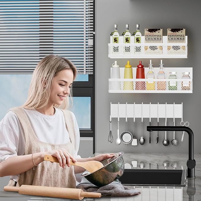Magnetic Spice Rack for Refrigerator, 3 Pack Magnetic Shelf for Refrigerator, Movable Magnetic Basket is Used for Side Storage in Ovens, Microwaves, or Washing Machines