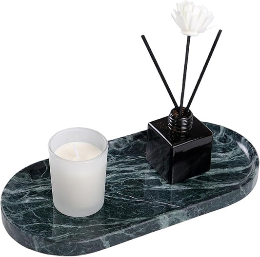Emerald Green Marble Tray | Bathroom Jewelry Organizer | Spa-Quality Perfume Tray for Dresser, Nightstand, Makeup Table | Natural Stone & Non-Slip Base,9.8"x4.7"x0.6"