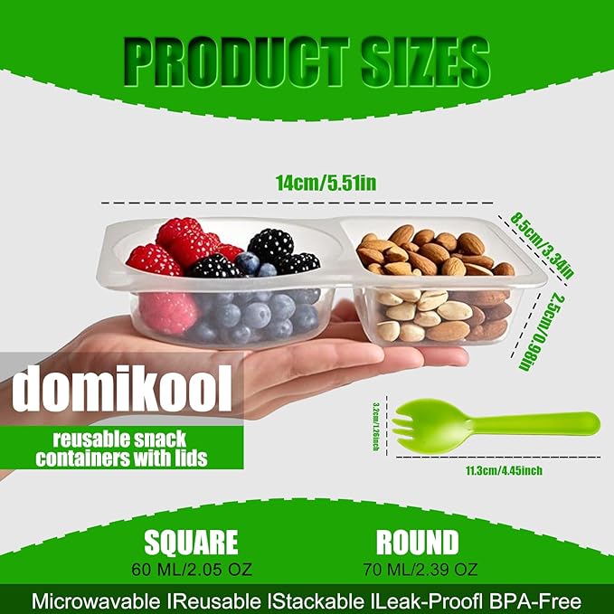 30 Set Thickened Reusable Leak-proof Snack Container with Lid, Dual Compartments Dip Holder - Refrigerator & Microwave Safe, Ideal for Fruits, Outdoor Activities, and On-the-Go Sauce Storage
