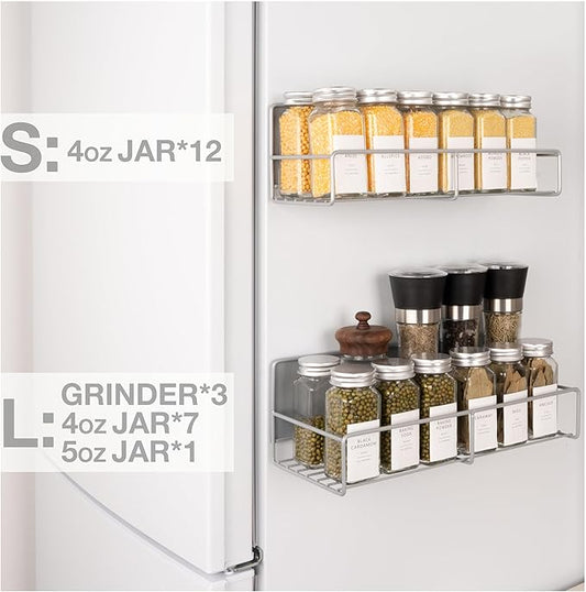 Strong Magnetic Spice Rack For Refrigerator, Large Size Space Saving Organizer, Durable Shelf for Oven, Fridge - 4 Pack - Iron - Ultimate Gray