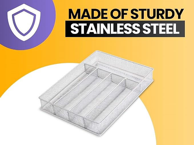 YBM Home Metal Silverware Organizer for In-Drawer Cutlery Storage, 6 Compartment Mesh Cutlery Flatware Tray Sorts Kitchen Utensils, Great for Office Supplies 1132s