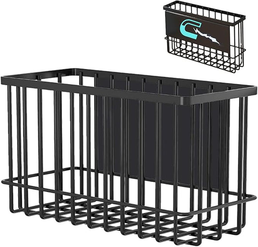 Magnetic Shelf for Fridge, Large Black Metal Magnetic Basket, Adjustable Kitchen Storage for Fridge, Pantry, or Any Metal Surface, Holds Spices, Cans, Jars (10 lbs Capacity)