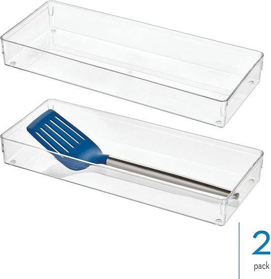 iDesign Small Kitchen Drawer Organizer - Plastic Drawer Organizers for Kitchen - Set of 2 - Clear