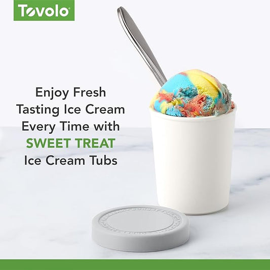 Tovolo Sweet Treat, Reusable Ice Cream Container for Homemade Ice Cream, Assorted Colors Set of 4-6 Oz Stackable Storage Tubs with Silicone Lids for Freezer - BPA-Free & Dishwasher-Safe