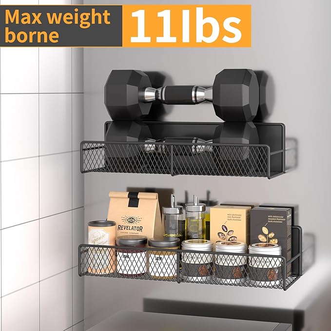 Magnetic Spice Rack for Refrigerator, 4 Pack Metal Magnetic Shelf Black, Moveable Spice Organizer, Super Magnetic Fridge Shelf for Kitchen Organization and Storage