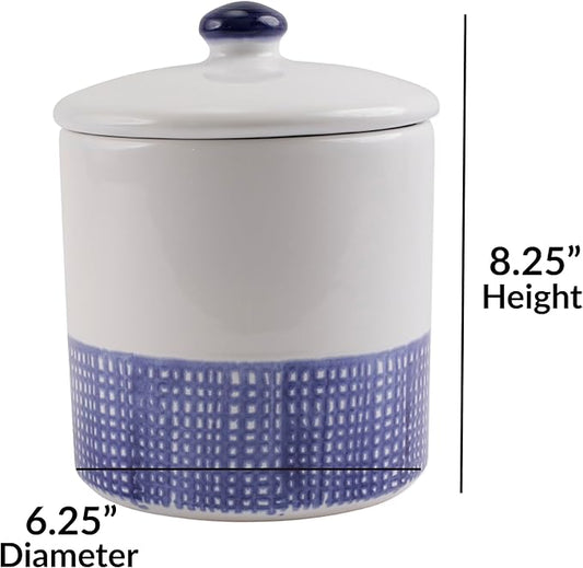 Vietri Viva Santorini Geo Medium Canister Stylish Ceramic Earthenware Kitchen Storage Jar with Lid 6.5 Inch Blue White