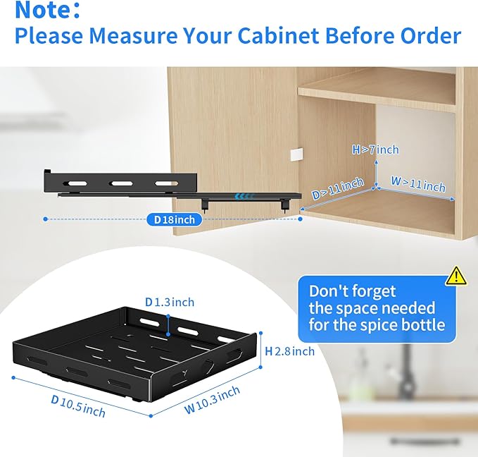 Pull Out Spice Rack Organizer for Cabinet, Heavy Duty-Slide Out Spice Rack, Vertical Spice Rack for Kitchen Cabinet and Pantry (10.5''Wx10.5''Dx2.8''H, Metal Black)