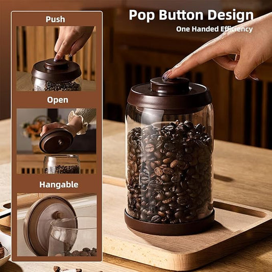 Ankou Glass Coffee Canister 900ml x 2 Jar, Airtight Food Storage Container with Pop Lid, Kitchen High Borosilicate Glass Contianers For Tea Coffee Bean Sugar
