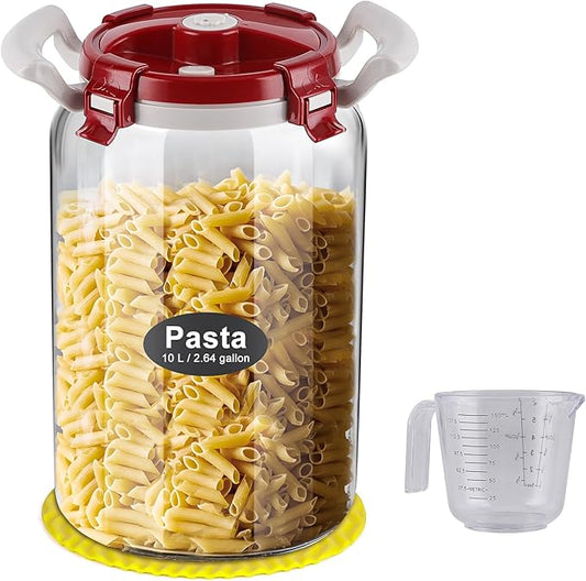 10L Glass Pasta Storage Containers - Luxury Glass Food Storage Containers with Lids Airtight, BPA-Free, Wide Mouth, Non-Toxic, Durable, Clear Design for Modern Farmhouse Kitchens & Countertops