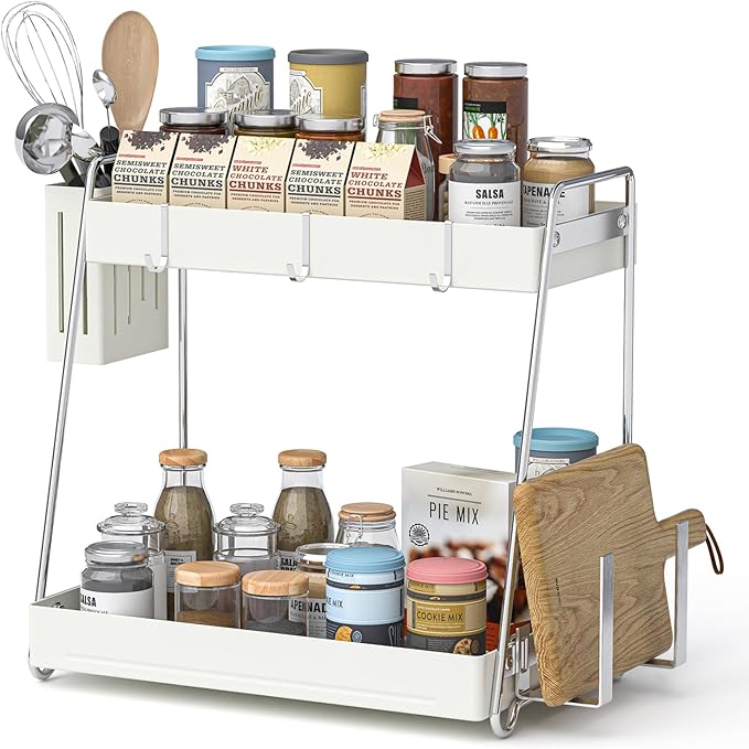 KMC Spice Rack Organizer for Cabinet, Countertop - White 13" W x 15" H x 8.6" D - Seasoning & Spice Storage, Shelf & Cabinet Organization