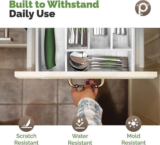 Kitchen Drawer Organizer - Drawer Utensil Organizer and Cutlery Tray - Flatware and Silverware Holder (5-Slots, White)