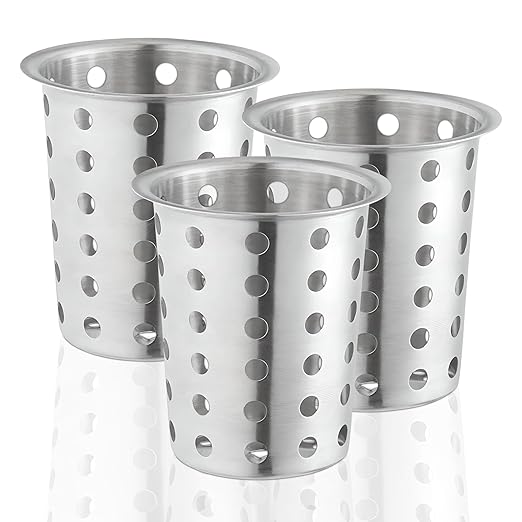 OCS Parts Stainless Steel Utensil Drying Cups | Stainless Steel | Set of 3 | Perforated Kitchen Flatware and Silverware Holder