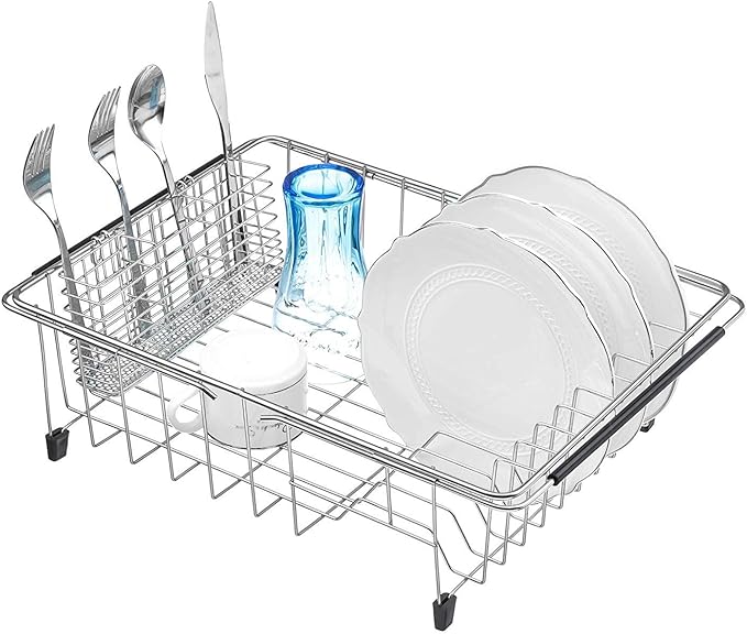 SANNO Silverware Organizer - Cutlery Utensil Holder Stainless Steel Drying Rack Drainer for Kitchen Silverware