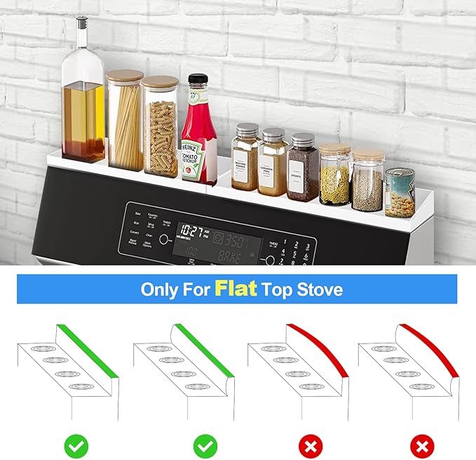 30" Magnetic Stove Top Shelf Spice Rack,2 Pack 15" Kitchen Seasoning Organizers Storage Gadgets Spice Rack Over The Stove Shelf Metal, Only for Flat Top Stove(White)