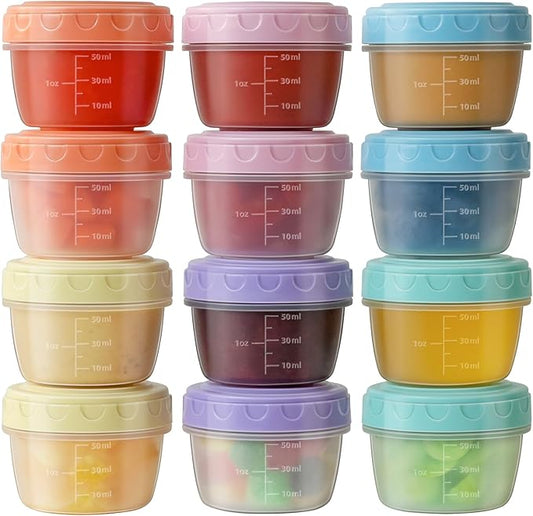 12 Pack 2.7 OZ Salad Dressing Containers to Go with Lids, Dishwasher & Microwave Safe, Leakproof, Multicolor, 5.31 x 4.52 x 4.52 inches