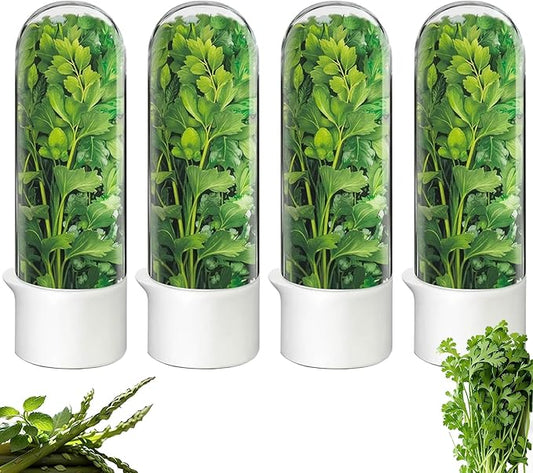 Herb Saver for Refrigerator, Fresh Herbs Lettuce Keeper for Refrigerator, Cilantro Container for Fridge Fres Parsley Mint Leaves Fresh Herb Keeper, Refrigerato Storage for Fresh for 2-3 Weeks (4PCS)