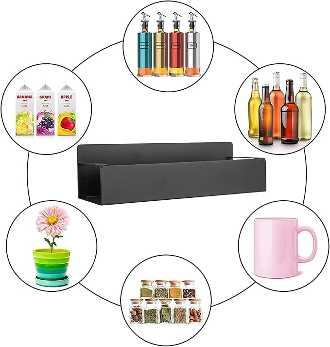 Magnetic Spice Rack for Refrigerator, 2 Pack Moveable Fridge Magnetic Spice Racks, Strong Metal Magnetic Shelves for Refrigerator and Microwave Oven, Black