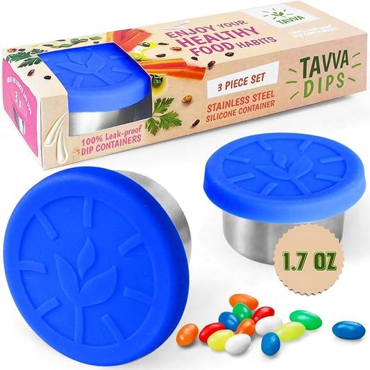 3 X 1.7oz Condiment Containers with Lids - Leakproof w/Silicone Lids - BPA Free - Dishwasher & Freezer Safe - Reusable Salad Dressing Container To Go - Sauce & Dip Cup for Lunchbox, Meal Prep