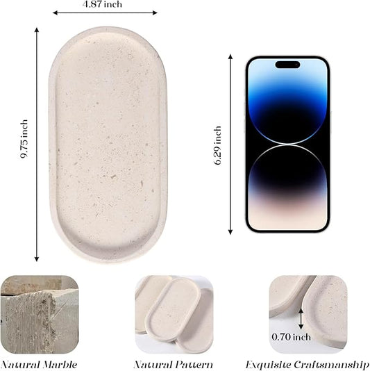 Koville Natural Marble Tray for Bathroom, Vanity Decorative Marble Trays for Countertop Organizer, Catchall Trays for Perfume, Candles, Jewelry, Stone Tray for Decor(Moca Crema Yellow)