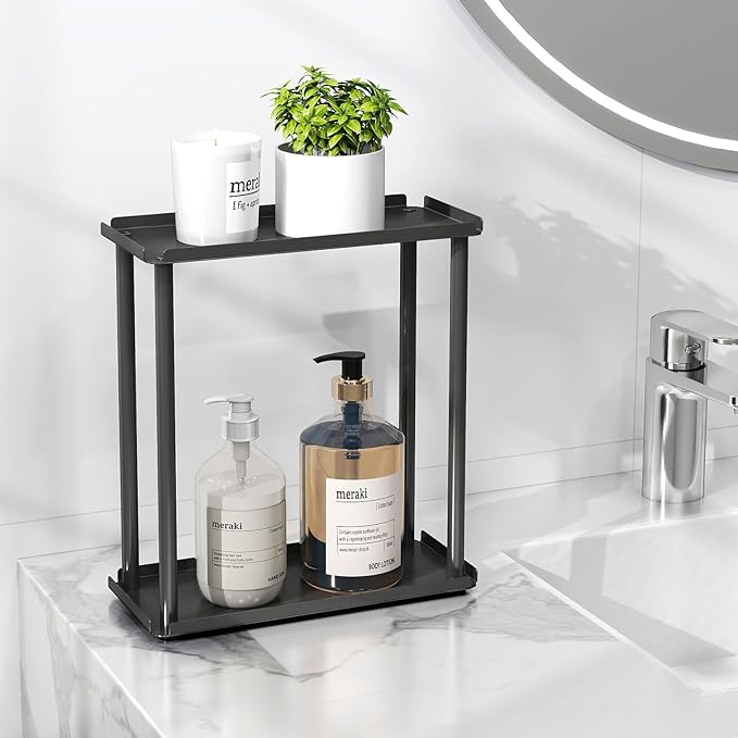 2 Tier Small Spice Rack Organizer for Kitchen Countertop Black