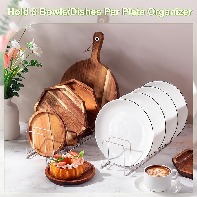 Tioncy 8 Pcs Lid Organizer for Cabinet Stainless Steel Kitchen Organizer Pan Shelf Cabinet Cutting Board Holder Lid Storage for Pot Pan Serving Trays Bakeware Dish Plate Christmas Container
