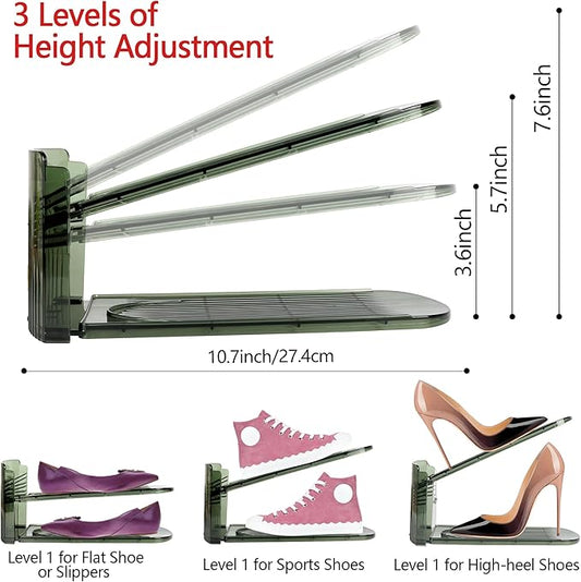 Yes!Fresh Shoe Slot Organizer, Boutique Display Style Shoe Stacker for A Pair of Shoes, Separable Shoe Rack for Closet Organization, 3 Adjustable Narrow Shoe Rack (Transparent Green, 8 Pack)