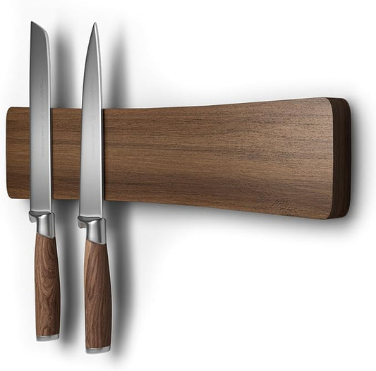 Magnetic Knife Holder for Wall, 10" Acacia Wood Knife Magnetic Strip Powerful Magnet Knife Holder Strip No Drill Use as Tool Key Storage Knife Bar, Knife Rack for Kitchen Utensil Organizer Dark Brown