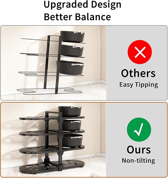 Adjustable Heavy Duty Pots and Pans Organizer Under Cabinet, 8-Tier Pot and Pan Organizers Inside Cabinet, Kitchen Cabinet Organizers and Storage, Black