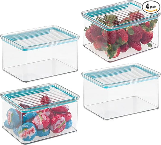 iDesign Small Food Storage Box with Airtight Seal for Kitchen or Pantry Storage - Set of 4 - Clear