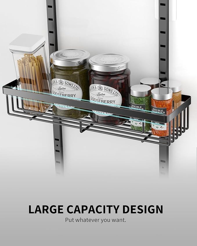Moforoco 9-Tier Over The Door Pantry Organizer, Pantry Organization and Storage, Black Hanging Basket Wall Spice Rack Seasoning Shelves, Home & Kitchen