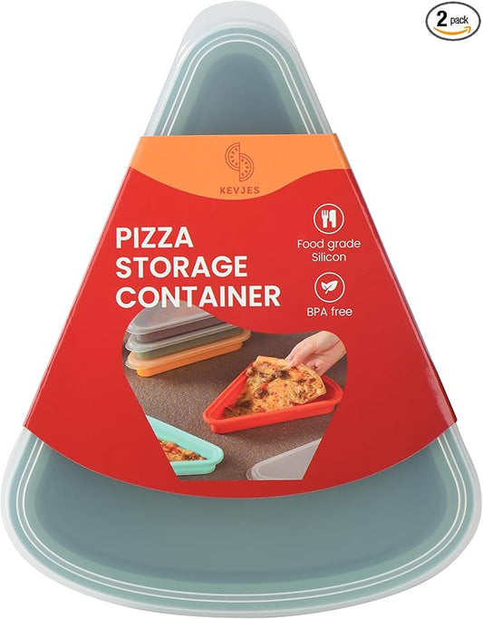2-Pack Reusable Silicone Leftover Pizza Slice Storage Container with Air-tight Lids-BPA Free,Fits Single Slice up to 16",On-the-go Bento Style,Microwave, Freezer & Dishwasher Safe(2 Green)