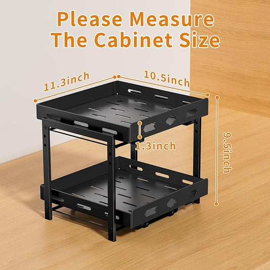 RCHYFEED Pull Out Spice Rack Organizer for Cabinet, 2-Tier Heavy Duty Slide Out Spice Rack for Inside Cabinets & Pantry, Kitchen Seasoning Organizer Vertical Spice Racks,11.9" Wx10.8 Dx9.7 H,Black