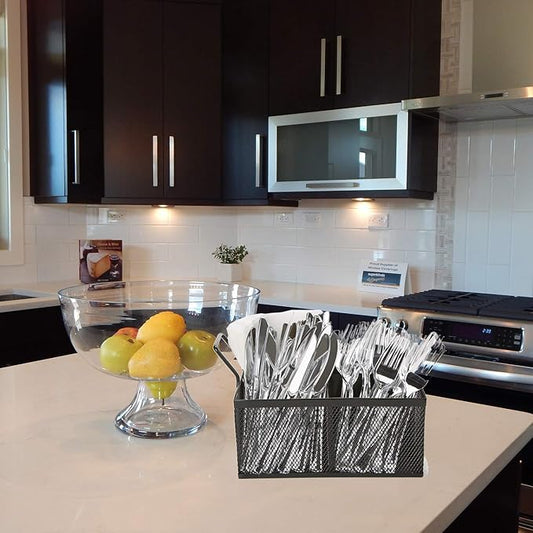 Mind Reader Utensil Accessory Caddy, Organizer, Countertop, Office, Kitchen, Metal Mesh, 8.5" L x 8.5" W x 6" H, Black