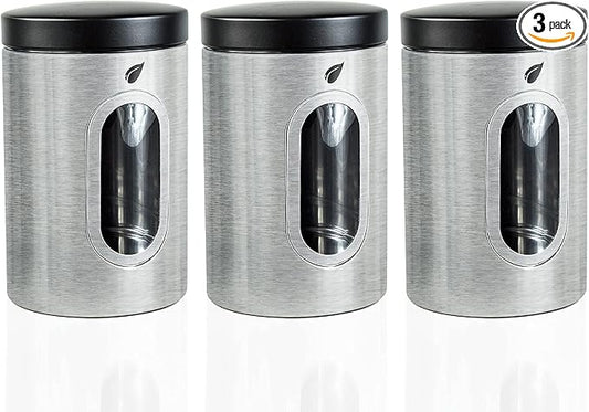 Stainless Kitchen Canisters - Modern Kitchen Decoration of Canister Set with Multiple Preservation Purposes by Tight Sealed Lids, Good for Wedding Gifts Kitchen Canisters Set of 3(SC-001)