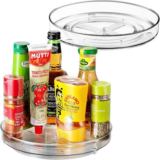 Amolliar Lazy Susan Organizer, 9" 2Pack, Rotating Turntable for Cabinet, Kitchen, Fridge, Bathroom, Vanity, Makeup, Pantry Organizer Storage, Spice Rack Container for Condiment, Under Sink Organizer