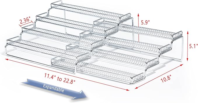 MEIQIHOME 4 Tier Expandable Spice Rack Organizer (11.4 to 22.8 Inch) Step Shelf Spice Storage Holder, for Kitchen Cabinet Countertop Cupboard Pantry, Metal, Chrome