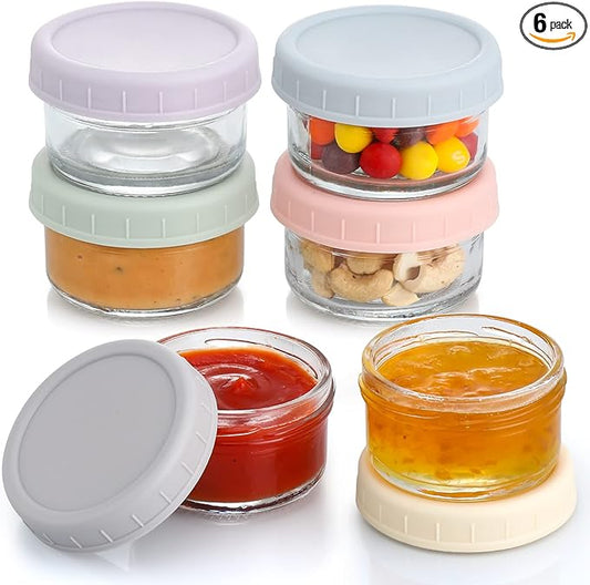 VITEVER [6 Pack] Salad Dressing Container To Go, 2.7 oz Glass Small Condiment with Lids, Dipping Sauce Cups Set, Leakproof Reusable for Lunch Box Work Trip.