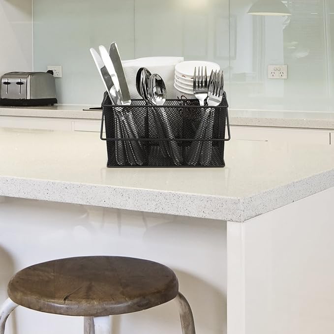 Sorbus® Utensil Caddy — Silverware, Napkin Holder, and Condiment Organizer — Multi-Purpose Steel Mesh Caddy—Ideal for Kitchen, Dining, Entertaining, Tailgating, Picnics, and much more (Black)