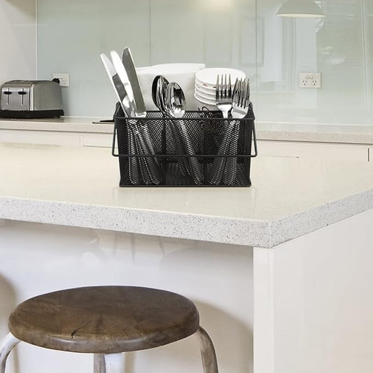 Sorbus® Utensil Caddy — Silverware, Napkin Holder, and Condiment Organizer — Multi-Purpose Steel Mesh Caddy—Ideal for Kitchen, Dining, Entertaining, Tailgating, Picnics, and much more (Black)