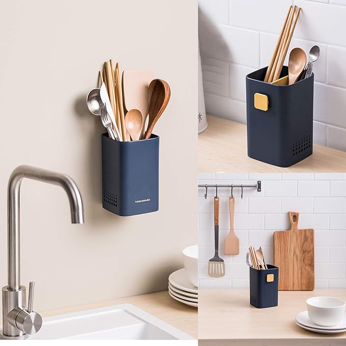 Kitchen Utensil Holder for Countertop,Multifunctional Draining Chopstick Cage,Double Ventilation Holes,Wall Mounted or Standing Cutlery Storage Organizer Caddy,Tableware Spoon Forks Storage Box